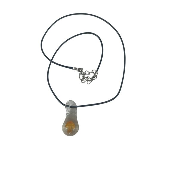Glass Mushroom Pendant Necklace With Black Cord & Adjustable Chain Whimsical - Picture 4 of 6